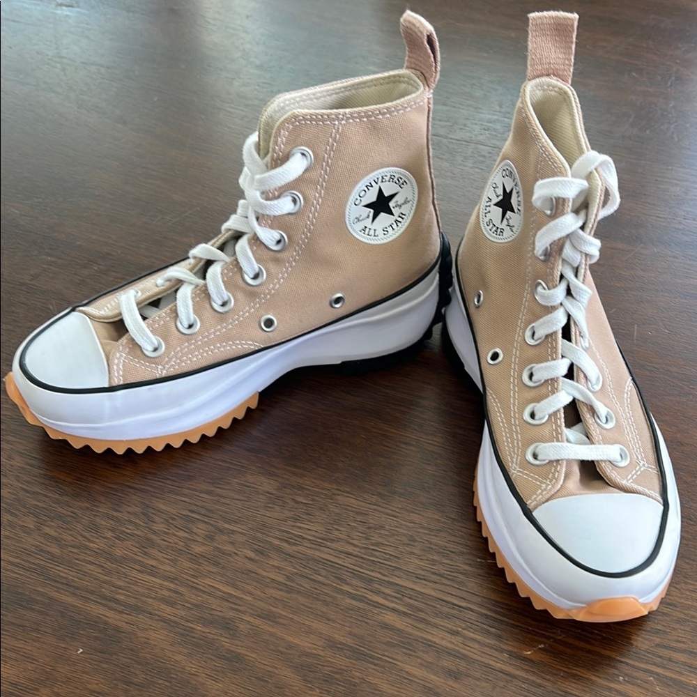 Converse High-Top Chuck Taylor All Star Sneakers in Tan and White
